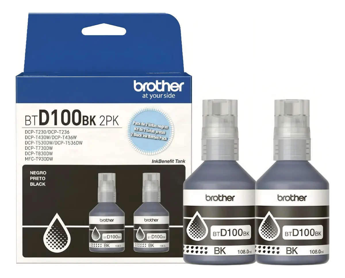 Botella De Tinta Brother Btd100 Negra Pack De 2