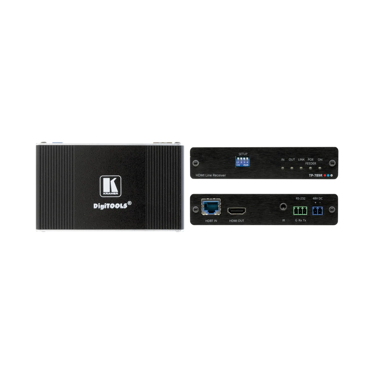4K60 4:2:0 HDMI HDCP 2.2 Compact 2-way PoE Receiver with RS−232 & IR over Long−Reach HDBaseT