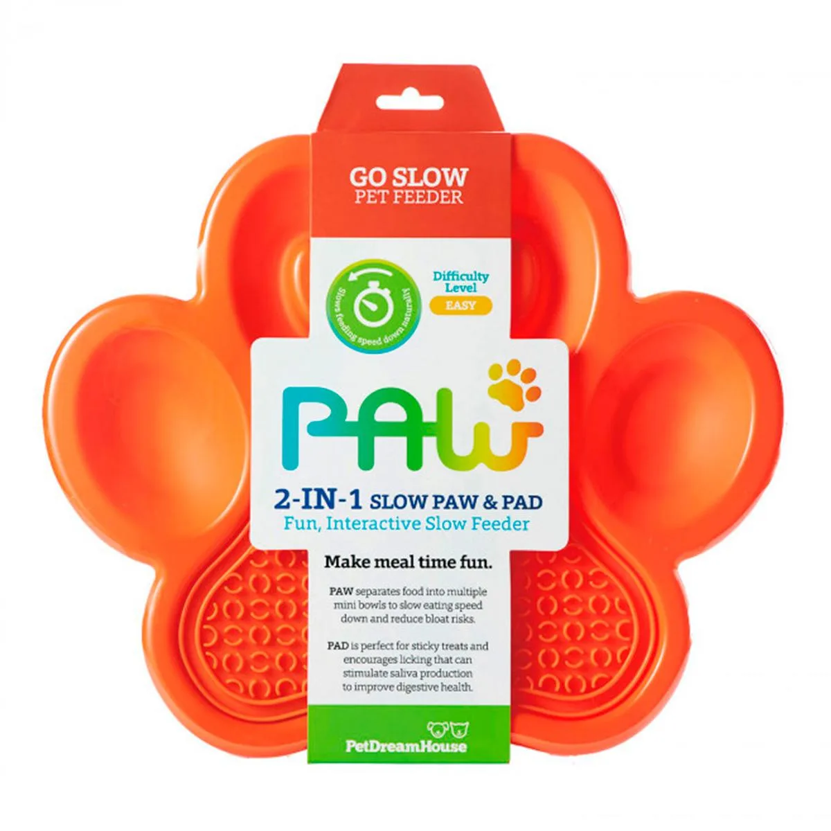 Alfombra De Lamer Petdreamhouse Paw 2 En 1 Naranja Alimentador Lento Y Almohadilla