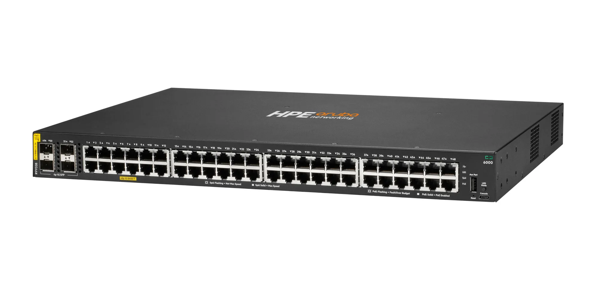 Switch Aruba CX 6000 48 Puertos Gigabit PoE+ Clase 4 740W 4 SFP 1G Administrable R9Y03B