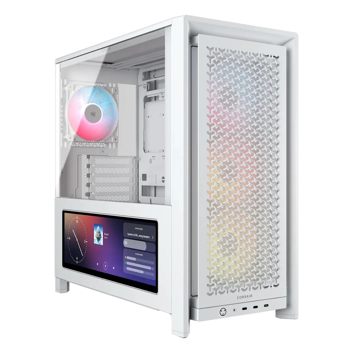 Gabinete Corsair FRAME 4000D LCD RS ARGB Blanco Mid-Tower ATX Pantalla LCD 14.5 pulgadas 4 Ventiladores RS120 ARGB CC-9011327-WW