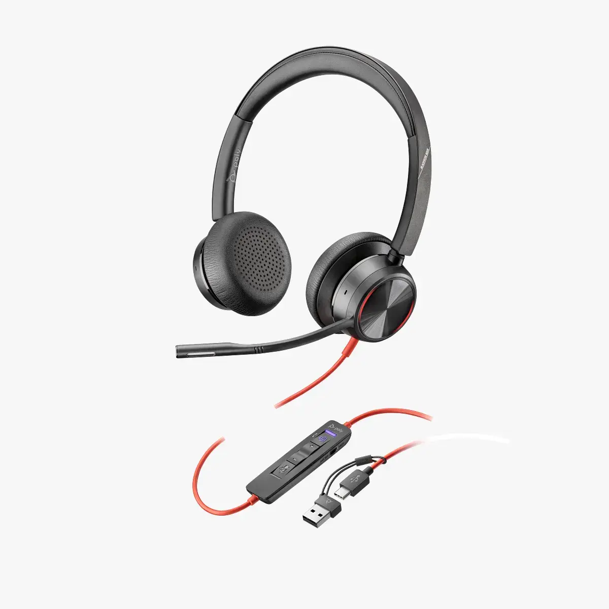 Auriculares estereo Poly Blackwire 8225 con adaptador USB-C/A 8X225AA