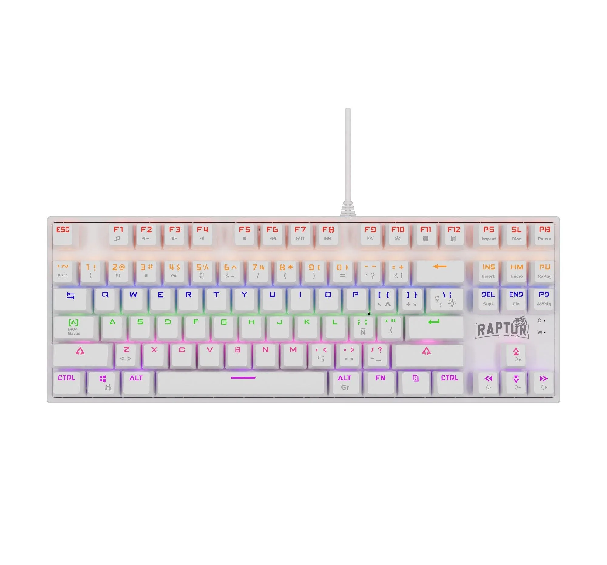 Teclado Raptor Fireclaw M87 Mecanico Retroiluminado Switch Red Outemu White (7855)
