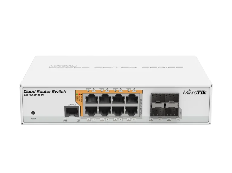 ROUTER MIKROTIK SW CRS112-8P-4S-IN 8 PUERTOSPOE 160 WATTS 128 MB RAM