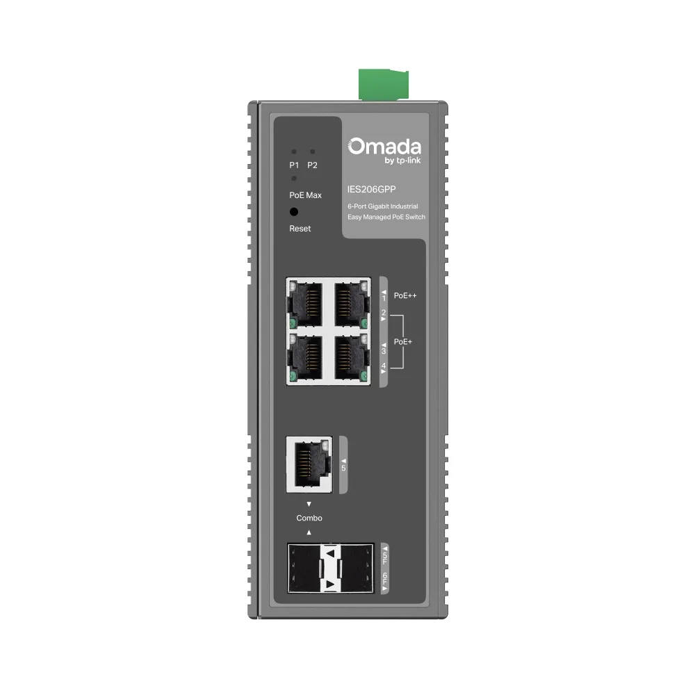 Switch Industrial TP-Link Omada 6 Puertos Gigabit 4 PoE+ 120W IP40 DIN-Rail IES206GPP