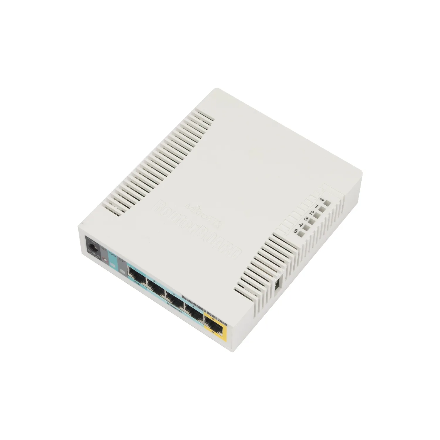 RouterBOARD 951Ui-2HnD with 600Mhz CPU, 128MB RAM, 5xLAN, built-in 2.4Ghz 802b/g/n 2x2 two chain wireless with integrated antennas, desktop case, PSU, RouterOS L4