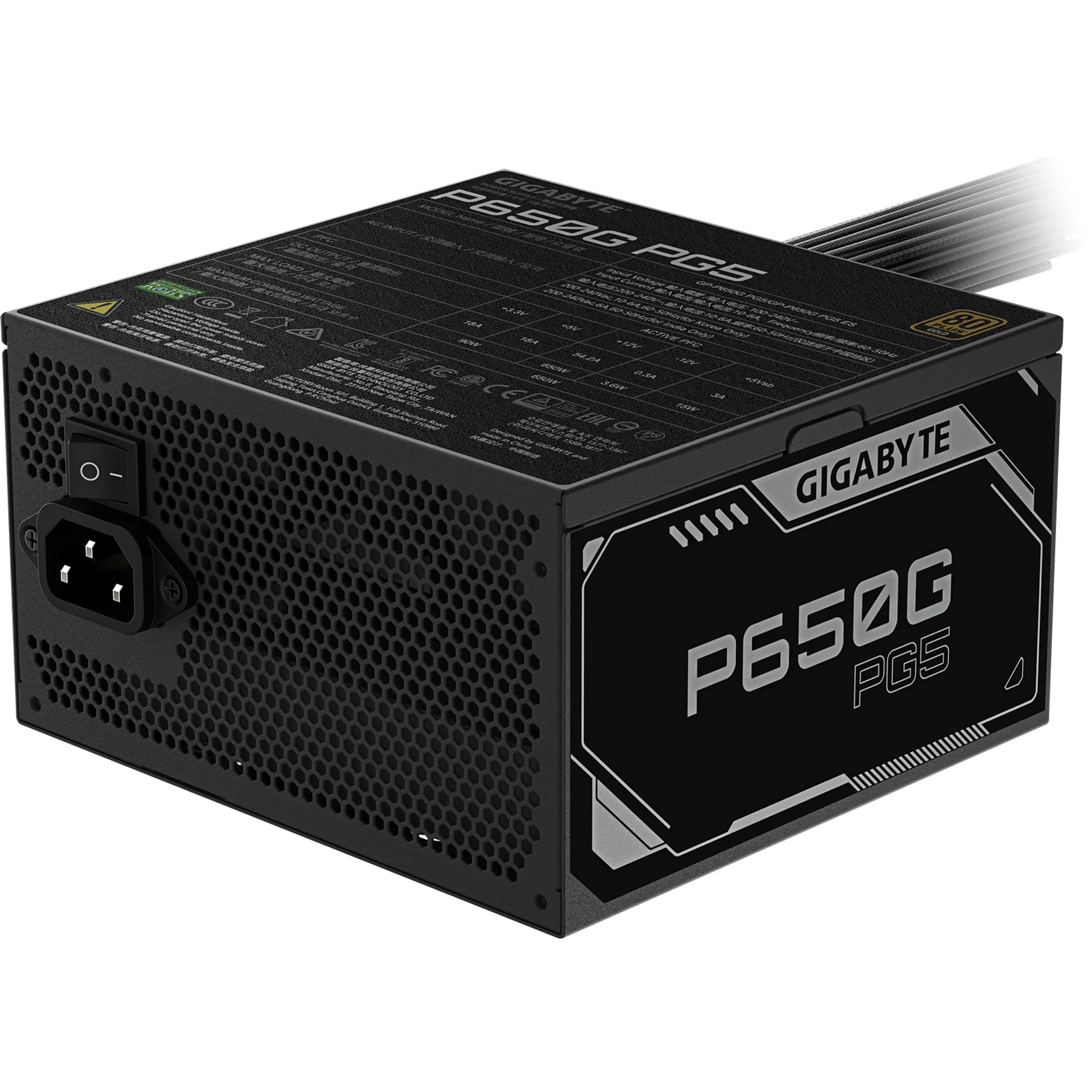 Fuente Gigabyte 650W 80 Plus Gold ATX 3.1 PCIe 5.1 Black (6808) — foto 3
