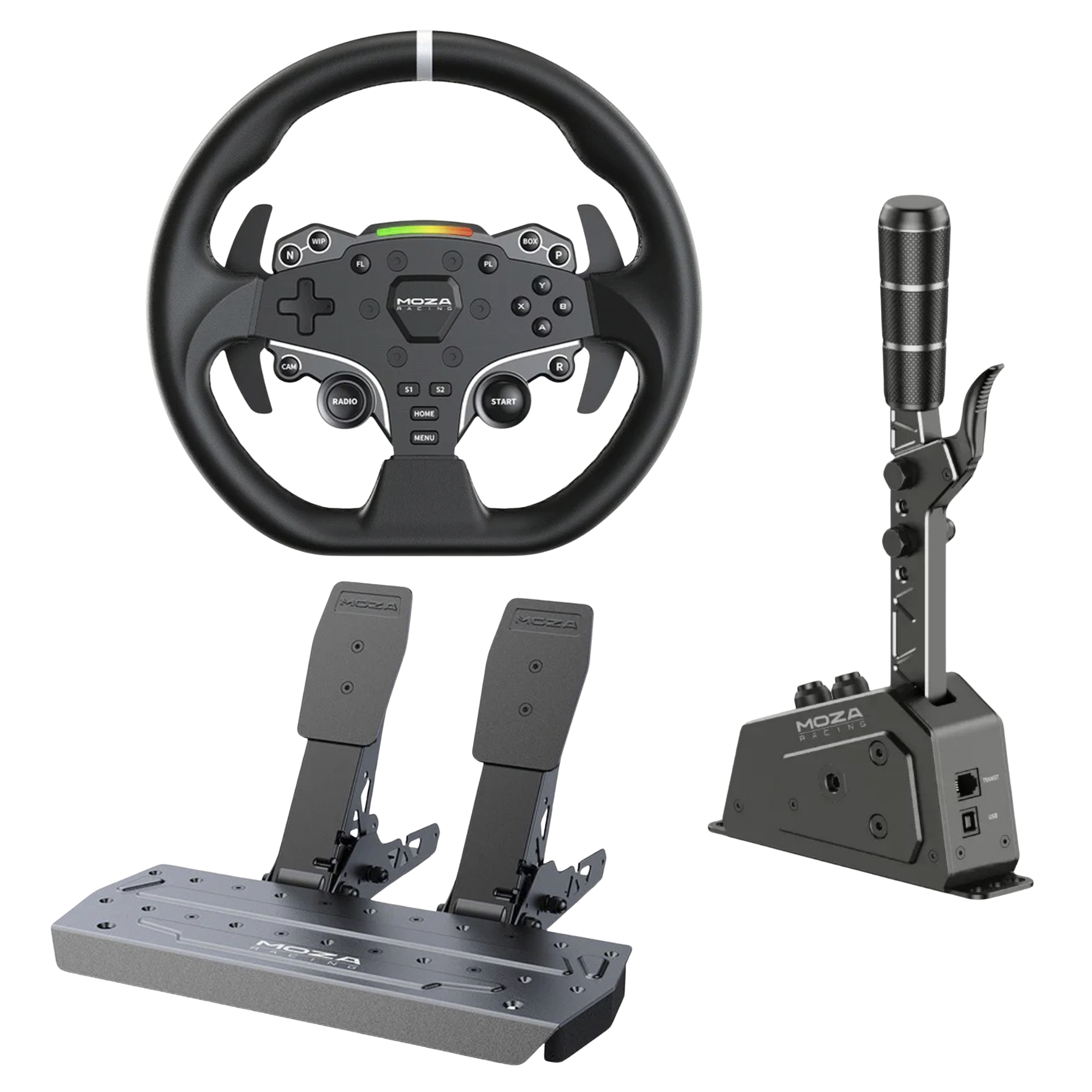 Simulador de Carreras Volante MOZA R5 Direct Drive+Pedales SR-P Lite+Palanca SGP