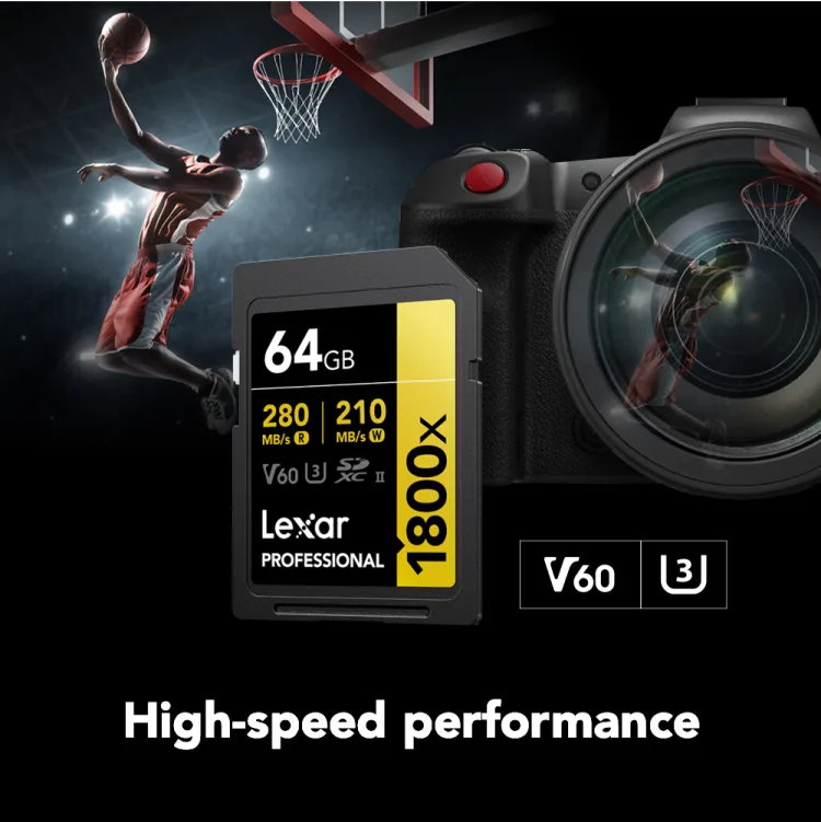 Tarjeta SDXC Lexar Professional 1800x 64GB UHS-II V60 U3 C10 280MB/s Gold Series LSD1800064G-BNNNG