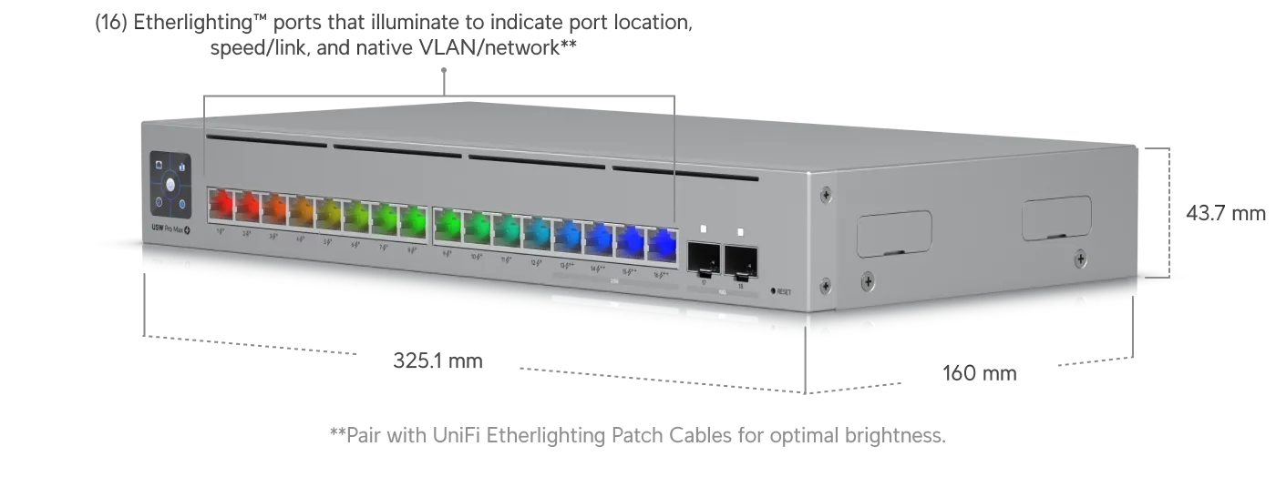 Switch Ubiquiti UniFi Pro Max 16 PoE 2.5GbE 10G SFP+ 180W Capa 3 USW-PRO-M-16