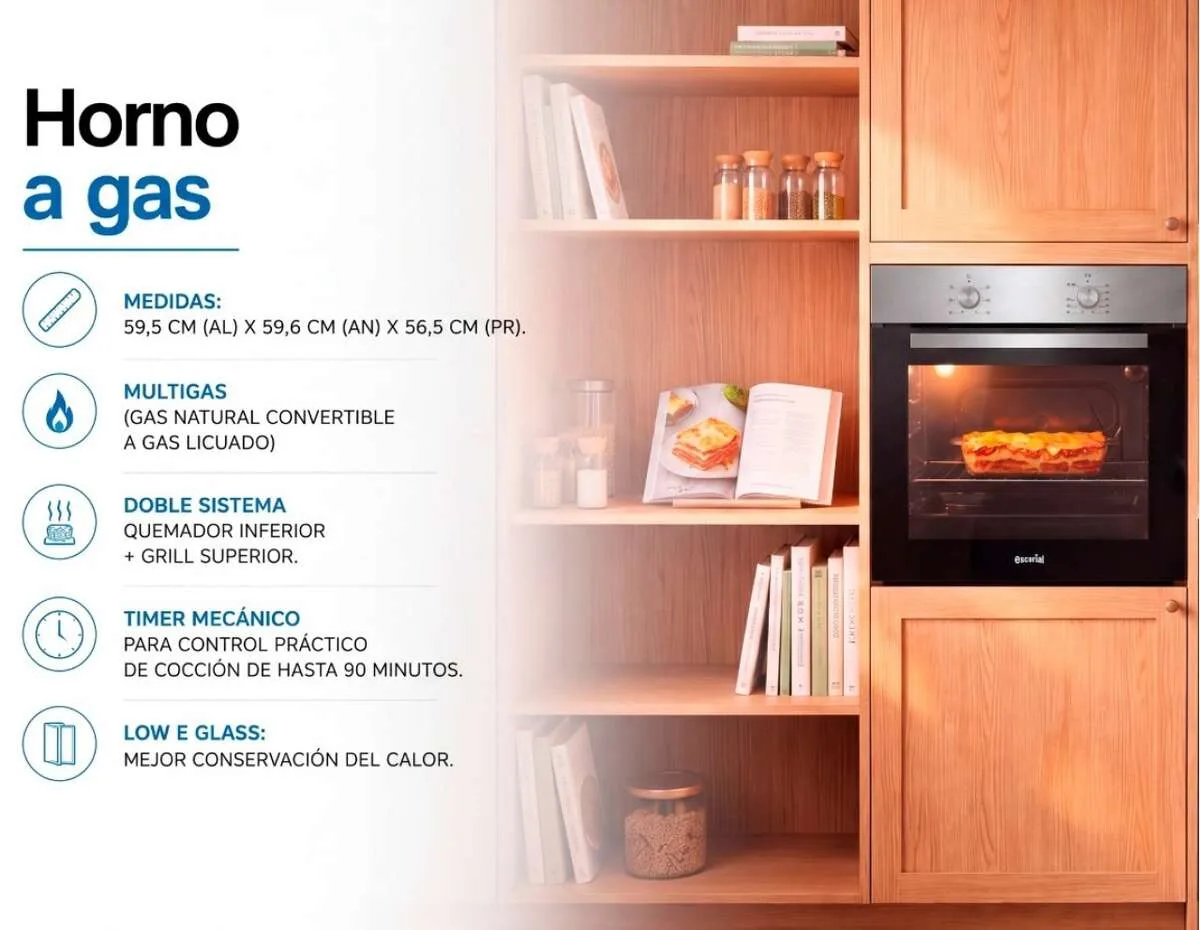 Horno Escorial HG-60 Multigas 60 cm de Empotrar Acero Inoxidable