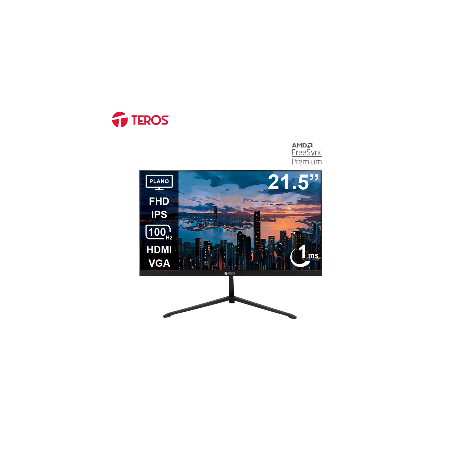 Monitor Teros TE-2128S 21.5" Plano IPS FHD (1920 x 1080) 100Hz 1ms Ficha USA — foto 3