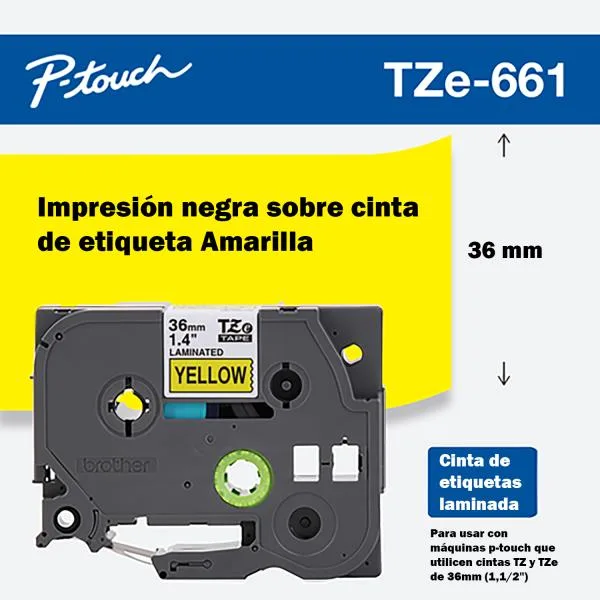 INSUMOS BROTHER CINTA NEGRO EN AMARILLO 36MM - 8MTS