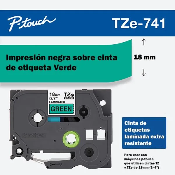 INSUMOS BROTHER CINTA NEGRO EN VERDE 18MM - 8MTS