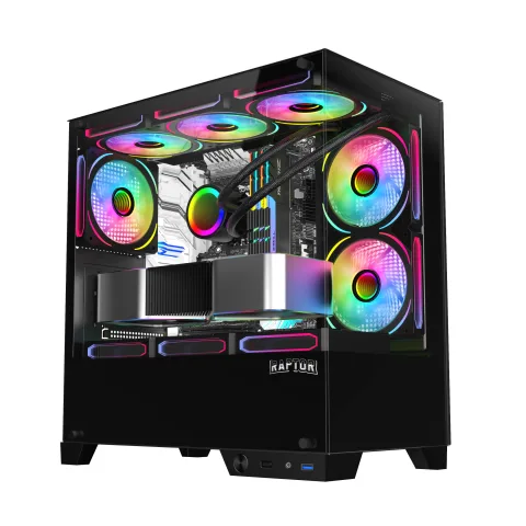 Gabinete Raptor Thunder Strike TG x2 Mid-Tower RGB Fan x1 Black