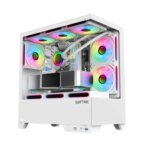 Gabinete Raptor Thunder Strike TG x2 Mid-Tower RGB Fan x1 White